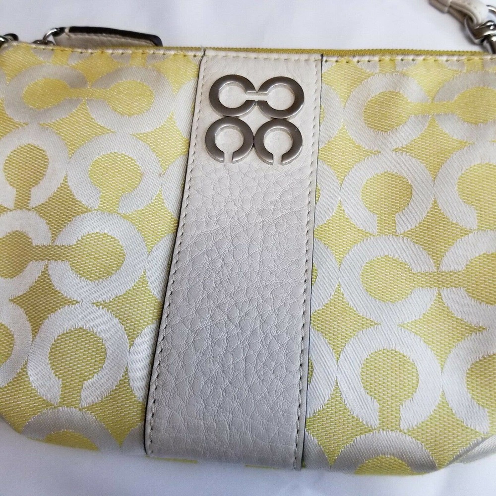 Coach Wristlet Yellow C Fabric Leather Trim Strap - Picture 2 of 12